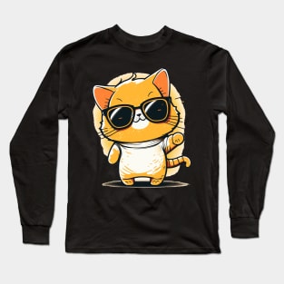 Cute ginger cat wearing sunglasses Long Sleeve T-Shirt